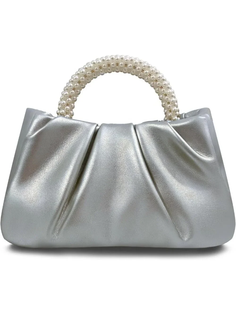 👜Women's SilverLeather Wedding Party Pearl Elegant Clutch Purse Magnetic Snap